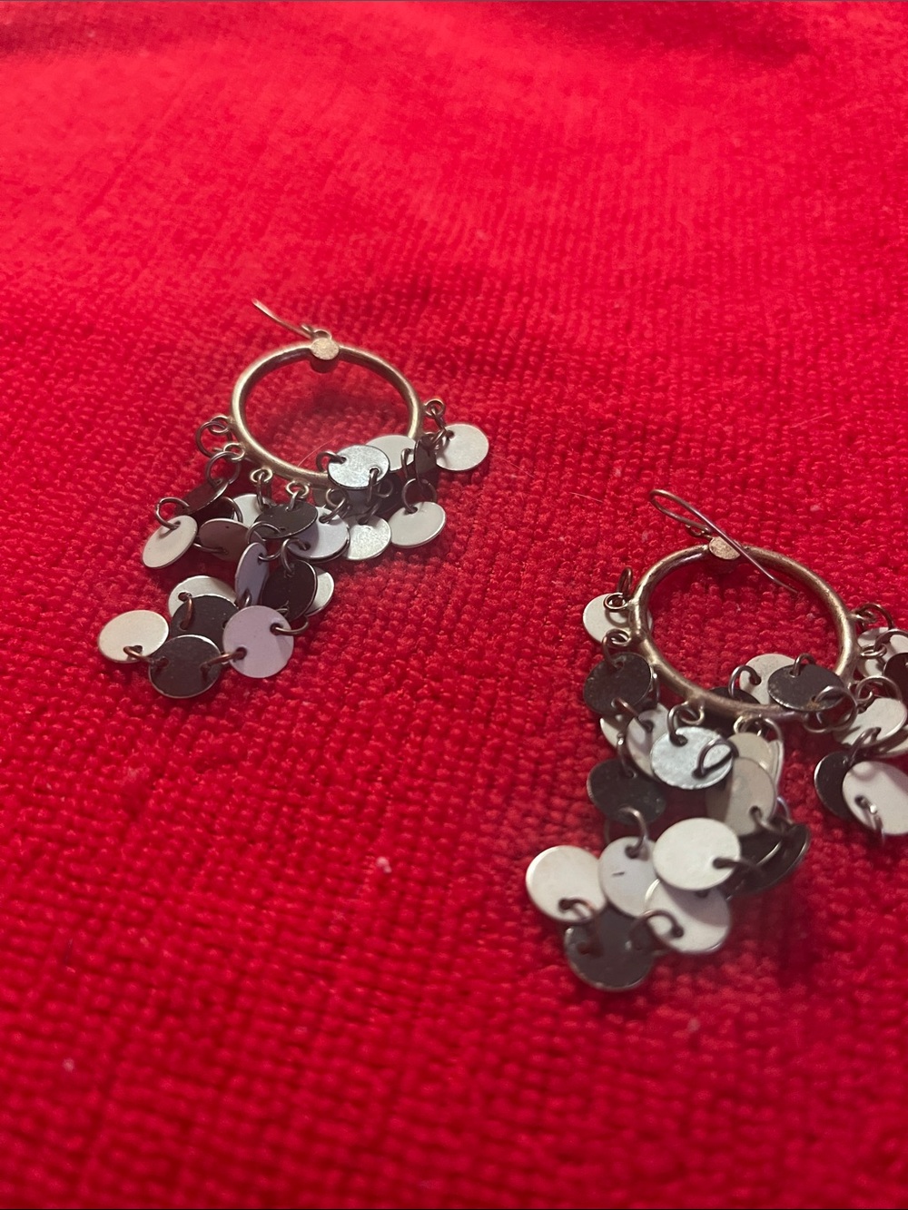 Source Unknown Silver Disc Dangle Hoop Earrings